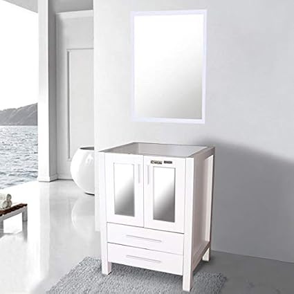 24 White Bathroom Vanity Without Top 2 Drawers Wood Mdf Bathroom Vanity Only With Mirror 24lx20wx32h Amazon Com