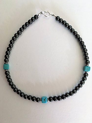 Hematite Turquoise Howlite Gemstone Beaded Anklet, Custom Size, Bohemian Festival Jewelry