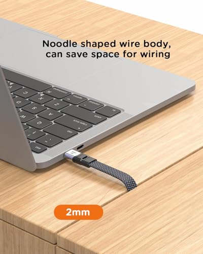 Short USB C to USB C Cable Flat 20CM/8inch,TYPE-C C to C cable with 40Gbps Data Transfer 240W PD Fast Charging 8K@60Hz, Compatible for iPhone 15 Pro Max, External SSD, for MacBook、for Ipad