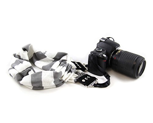 Grey & White Stripe Scarf Camera Strap