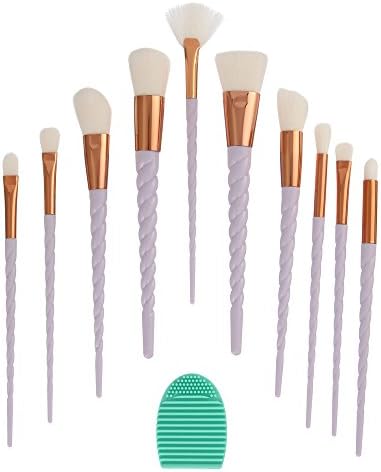 Angeltyr Makeup Brushes Set - Unicorn Premium Synthetic Kabuki Cosmetics Foundation Blending Blush Eye Shadow Powder Brush Makeup Brush Kit and Brush Egg (10+1pcs,White)