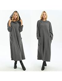 Anysize Sweater con capucha Maxi Cotton Loose Dress Primavera Invierno Plus Size Dress F7A