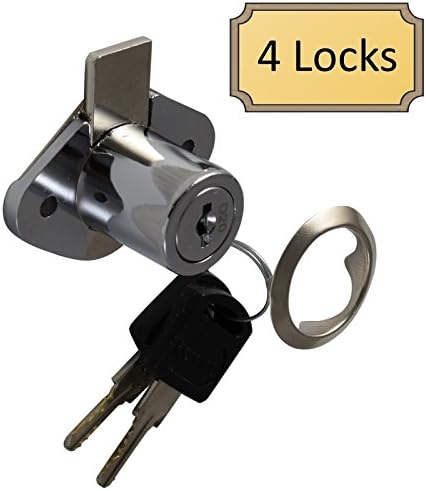 D.H.S. Office Desk Lock for Drawer &amp; Door - 7/8" (.875") Bore - Polished Chrome - Keyed Differently - Includes Escutcheon Trim Ring, Strike, &amp; Screws - 4 Locks