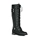 Women's Knee High Riding Boots Lace Up Buckles Winter Combat Boots Black 8