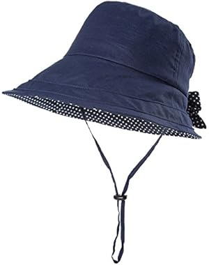 Womens UPF50+ Linen/Cotton Summer Sunhat Bucket Packable Hats w/ Chin Cord