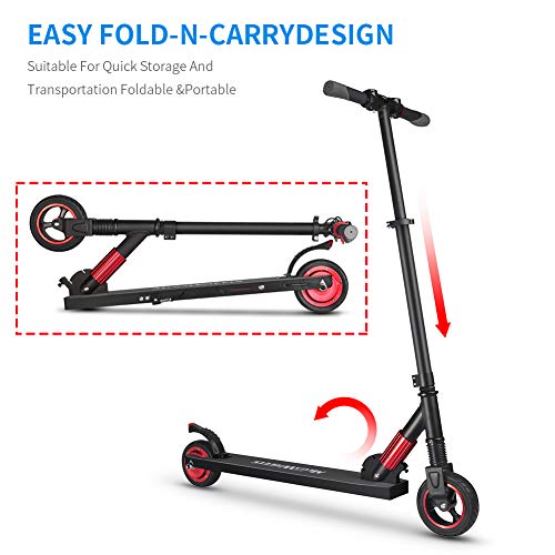 Ksruee Electric Scooter Ultra-Lightweight Foldable Electric Kick Scooter Sturdy Tough and Smooth to Ride Huffy Scooters for Kids and Adults (red)