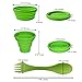 Ecoart Silicone Collapsible Bowl Cup Set with Spork for Outdoor Camping Hiking Travel, Green - Set of 3