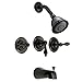 Designers Impressions 654678 Oil Rubbed Bronze Tub Shower Combo Faucet - Three Handle Design and Multi-Setting Shower Head - Convertible