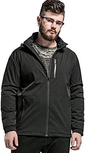 Men's Hooded Windproof Jacket Plus Size For Big&amp;Tall Black 4XL