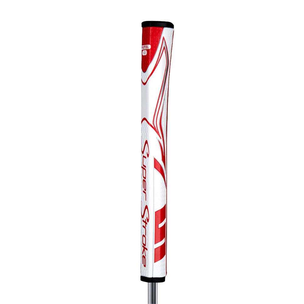 SuperStroke Zenergy Pistol GT Tour Putter Grip - Traditional Feel with Enhanced Spyne Technology and No-Taper Design for Improved Grip Stability - White / Red