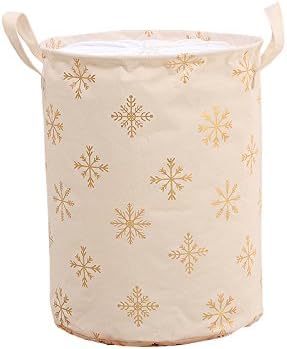 Luckyfree Laundry Basket Cotton Linen Dirty Clothes Basket Toy Debris Snack Storage Basket 35 46Cm, Gold Flower