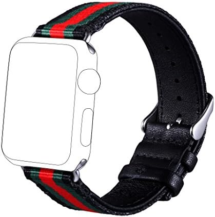 HappyJacky Apple Watch Band Series 2/Series 1 38MM, iWatch Leather & Nylon Wristband with Metal Clasp Replacement Classic Buckle Watch Bracelet Straps for Apple Watch Sport/Edition All Models (38mm)