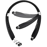 Bluetooth Headset, {Creative Design} Wireless V4.1 Foldable & Retractable Neckband Headphones -Black