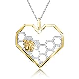 Lotus Fun S925 Sterling Silver Necklace Pendant Honeycomb Bee Pendant with Link Chain Length 17inches, Handmade Unique Jewelry Gift for Women and Girls