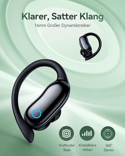 Sports Bluetooth Headphones with Ear Hook, ANC Noise Cancelling & Transparency Mode, 96H Runtime, IPX7 Water Resistant, ENC Microphone, In-Ear Headphones with Secure Hold for Running, Fitness