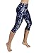 ODODOS by Power Flex Women's Tummy Control Workout Running Printed Capris Yoga Capris Pants With Hidden Pocket ,Indigo, Medium