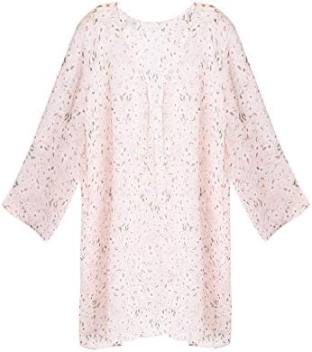GESSY Womens Swimsuit Cover up, Ladies Full Sleeve Small Floral Print Kimono Vintage Flowy Light Weight Loose Shawl Chiffon Casual Cardigan Capes Clothes Pink XXL