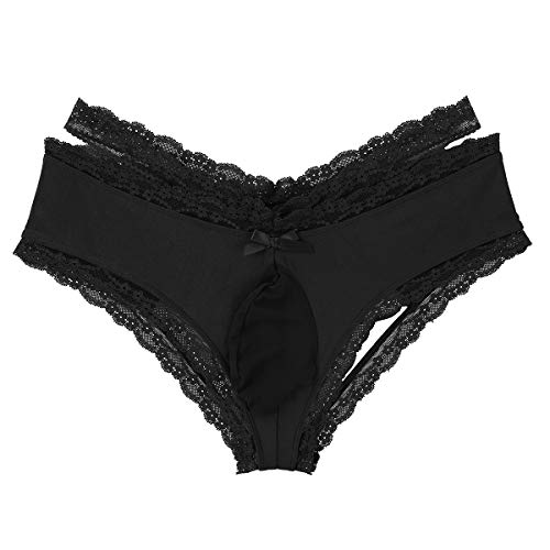 YiZYiF Men's Cheeky Underwear Sissy Pouch Panties Jockstraps Crossdress Lingerie Black Medium(Waist 29.0-39.0"/74-100cm)