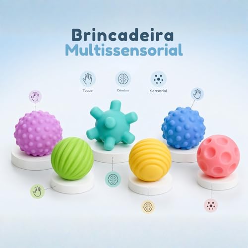 Kit de Bolas Sensoriais para Bebê – Texturas Educativas, Estímulo Motor e Cores Suaves – Silicone Macio – Aprendizado e Diversão