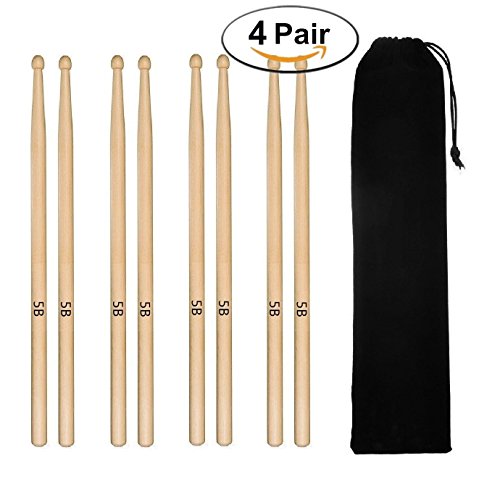 ONEST 4 Pair Classic 5B Wood Drum Sticks Drumsticks Wood Tip Drumstick Student Drum Sticks