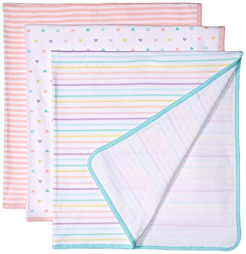 Amazon Essentials Baby 3-Pack Swaddle Blanket, Girl Heart, One Size