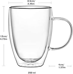 4-Pack 12 Oz Double Walled Glass Coffee Mugs with