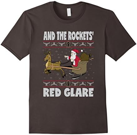 Mens And The Rockets' Red Glare Santa Ugly Christmas T-Shirt Medium Asphalt