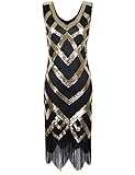PrettyGuide Women's 1920's Gatsby Dress Sequin Crisscross Fringe Hem Flapper Dress