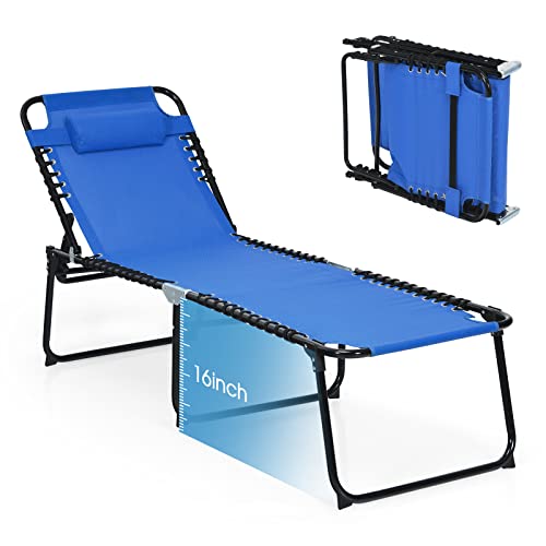 GYMAX Lounge Chairs for Outside, Extra High Folding Beach Tanning