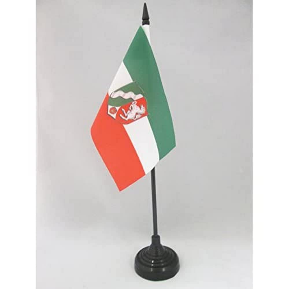 AZ FLAG - North Rhine-Westphalia Table Flag 4'' x 6'' - German region of North Rhine-Westphalia Office Mini Banner 100% Polyester 15 x 10 cm - Mini Desk Flag with 10'' Pole and Black Plastic Base