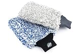 The Rag Company (2-Pack) Premium Cyclone Korean Microfiber Wash Mitts [One Blue + One Grey] - Totally Scratch-Free, LINT-Free