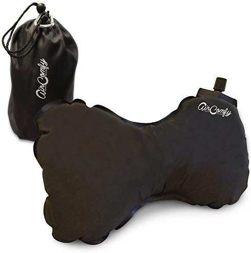 AirComfy Inflatable Neck and Back Lumbar Pillow with Travel Packsack and Luggage Clip - Black by AirComfy