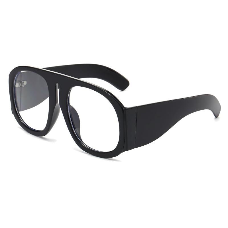 YAMEIZE Oversized Blue Light Blocking Glasses - Women Men Round Anti Blue Light Eye Glasses Thick Frame Gaming Glasses (Black Clear)