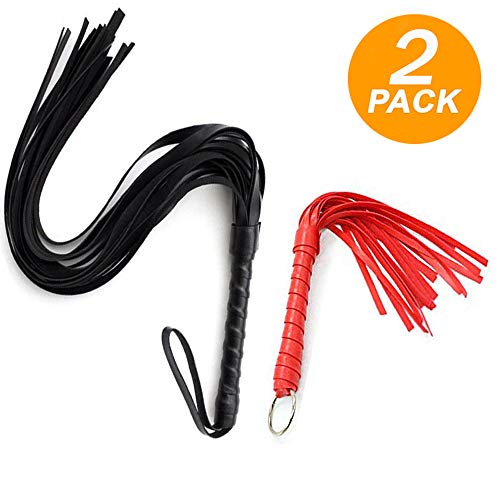 FireKylin 2 Pcs Riding Whip, Faux Leather Short Horse Whips Crops for Costume Cosplay Accessories Accessory(Black & Red)