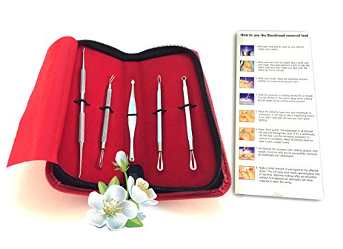 Comedone Pimple/Blackhead Extractor - Kit (5 tools) in a Red Case
