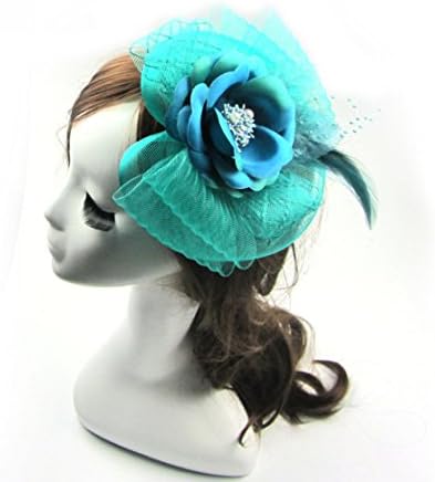 Fen Fun Net Veil Beads Headwear Flower Hat Fascinator Feather Hair Clip Brooch Cocktail Ritual Prom Decor (Green)