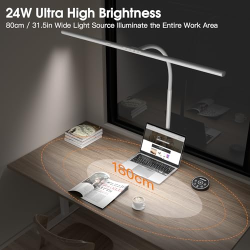 EYOCEAN LED Desk Lamp with Gesture Control and Remote Control, 24 W 80 cm Clampable Desk Lamps, Dimmable Adjustable Colour Temperatures Monitor Lamp, Daylight Lamp for Home Office, White