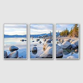 3 Piece Framed Canvas Wall Art for Living Room, Bedroom Lake Tahoe Canvas Prints for Modern Home Decoration Ready to Hang - 16"x24"x3 Panels