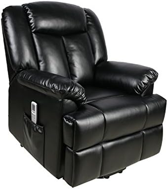 FVD Electric Power Lift Recliner Chair, 8 Point Massage Plus Heated System Classic and Traditional Executive Lounge Sofa Chair with Breathable Air Leather, Black