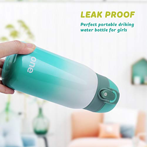 Kids Water Bottle Thermoses Rainbow Water Bottle Cup Metal Stainless Steel Vacuum Insulated Water Flask for School Kids Girls Lunch Box Leak Proof BPA Free No Straw (Green-White 11oz)