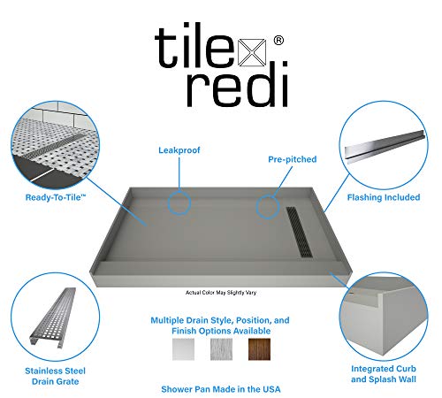 Tile Redi USA T3460L-SCDNBVZ Redi Trench Shower Pan, 60" W x 34" D, Brushed Nickel