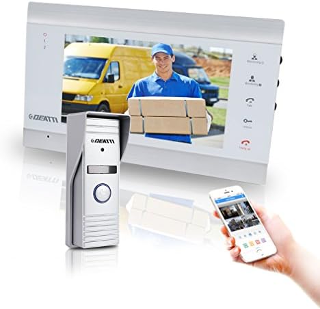 IP Video Doorbell Intercom with 1x Wireless Montior and 1x Wired Doorbell Camera, Night Vision and Remote Unlock by DEATTI