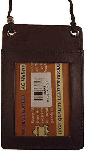 Leather Neck Lanyard Id Badge Holder Pouch Mini Cross Body Cell Holder Brown
