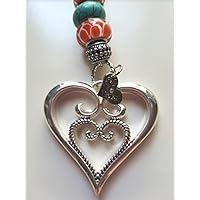 Unique Car Charm, Turquoise & Orange Heart rear view mirror hanger, Car, Truck, Window, Rear View Mirror Hangers, sun catcher