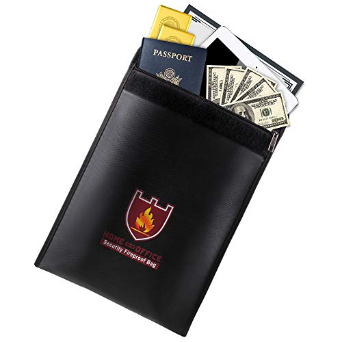 Fireproof Document Bag, 15" x 11" Solid Silicone Coated Fire Resistant & Water Resistant Money Bag Fireproof Safe Storage for Money, Documents, Jewelry, Zipper Closure for Maximum Protection, Black