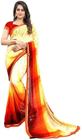 Nemi Agency Women's Multicolor Print With Lace Work Casual Wear Designer Georgette Saree With Blouse Piece