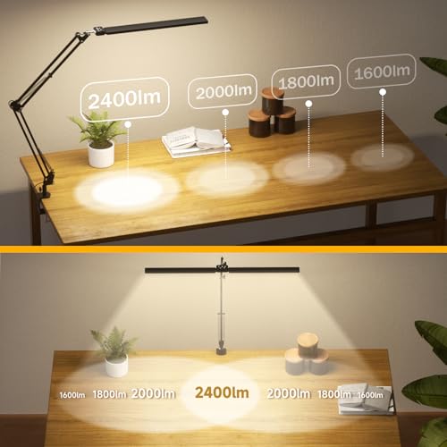 SKYLEO LED Desk Lamp, Dual Head - Remote Control, 2400 LM, 24 W, 5 Temperature Modes, Dimmable - Temp & Mem, Easy to Install - for Office, Readings - Black