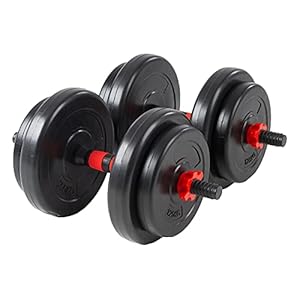 ECD Germany Dumbbells 2er Set 2x 8 kg, cement kern vinyl halterset, 8 halterschijven 4x 2,5kg / 4x 1,25kg, halterstangen…