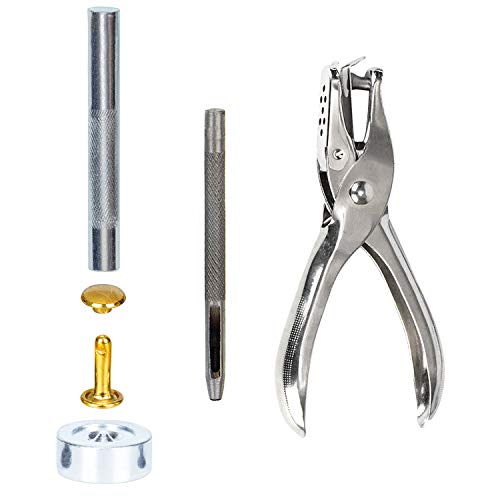 HOMEIDOL 480 Sets 3 Sizes Leather Rivets Double Cap Rivet Tubular Metal Studs with 4 Fixing Set Tools for DIY Leather Craft, 4 Colors (Gold, Silver and Bronze, Gunmetal)