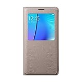 Galaxy Note 5 Case, Tenworld Luxury [Window Flip] Faux Leather Case Cover (Gold)